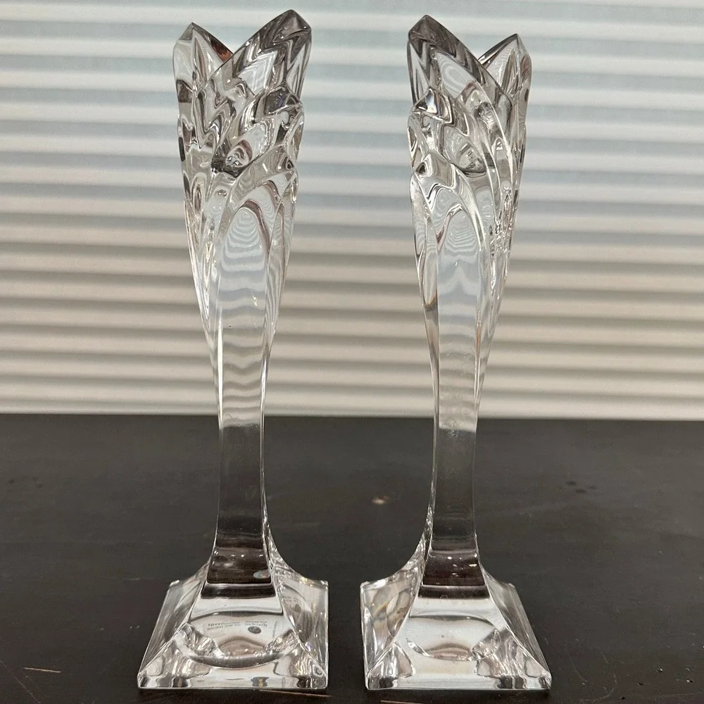 Nachtmann Marc Aurel 24% Lead Crystal Dual Candlestick Pair Germany 8 1/4